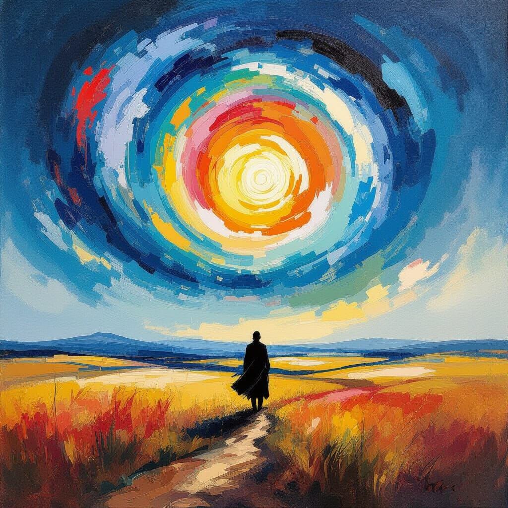 Figure on Windswept Plain in Abstract Expressionist Style