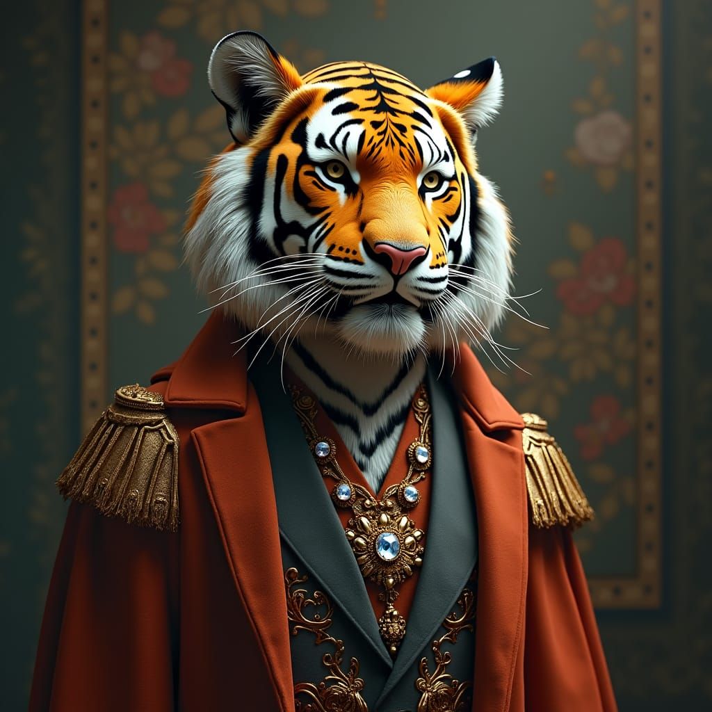 Regal Humanoid Tiger in Opulent Attire