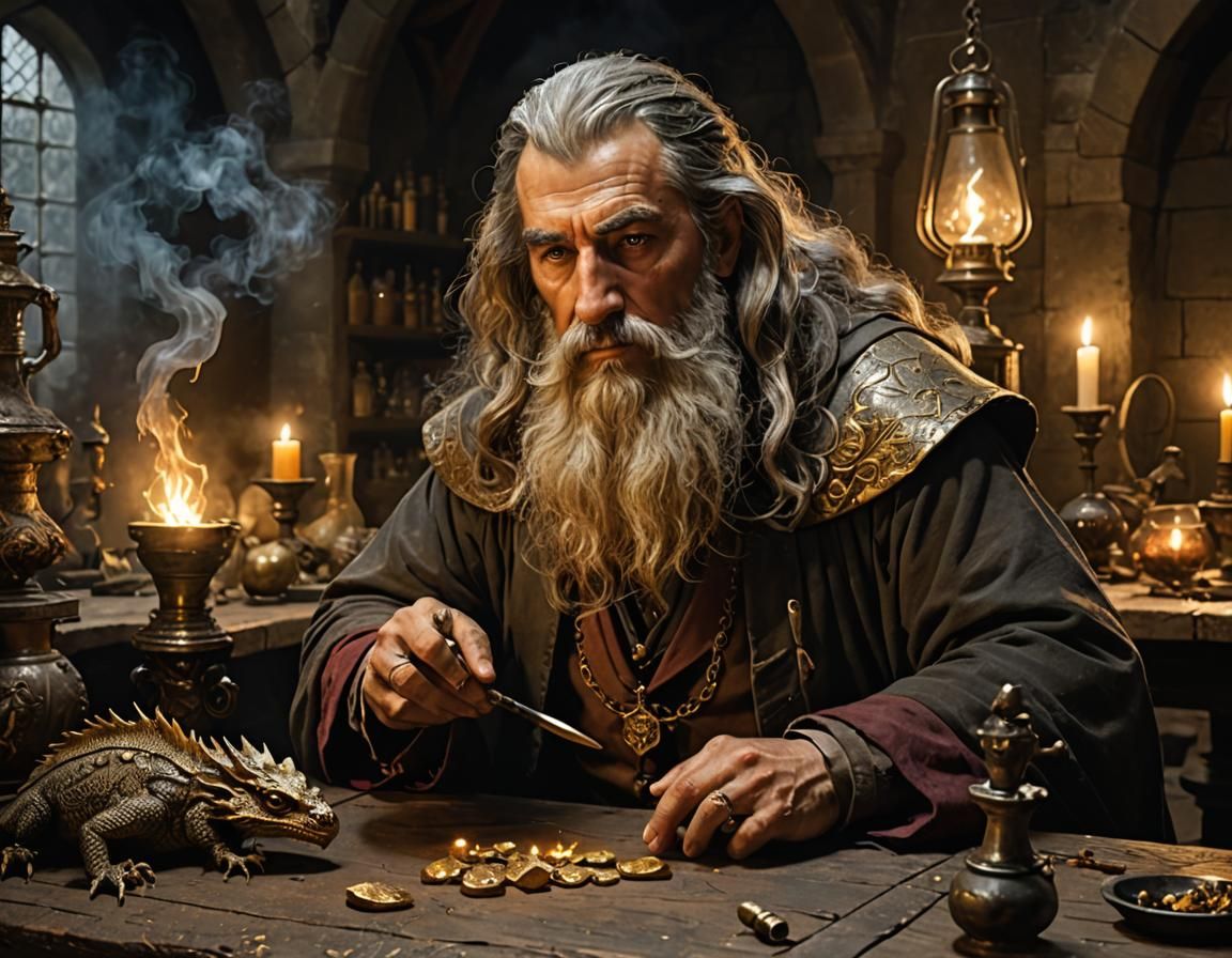 Alchemist and the Glowing Philosopher's Stone