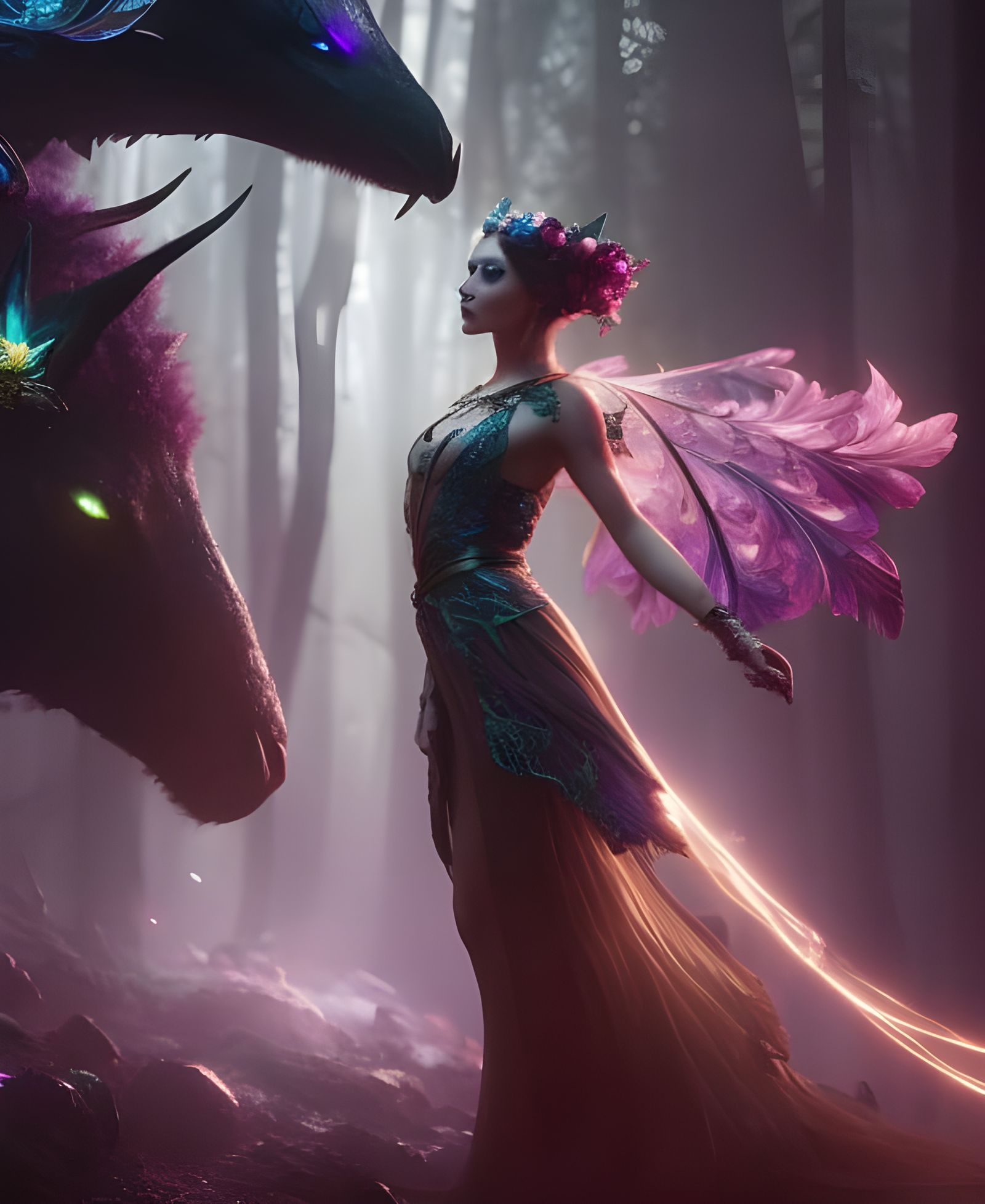 Fae Dragon and Fairy in Enchanted Forest