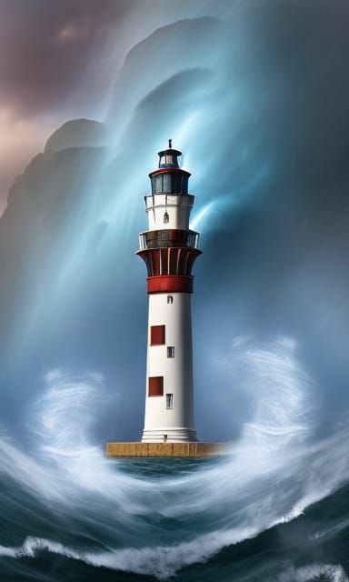 Bell Rock Lighthouse in Stormy Seas: Hyperrealistic Seascape