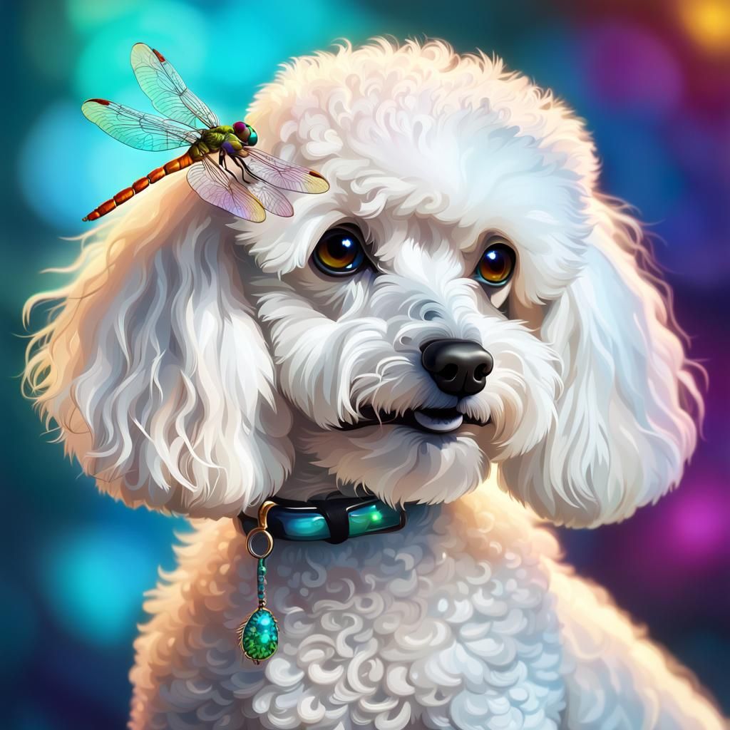 Dragonfly on Poodle: Hyperrealistic Digital Art