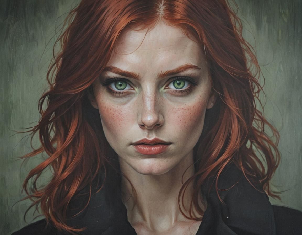 Scandinavian Noir Portrait: Red Hair, Green Eyes