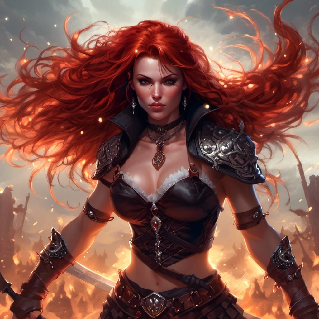 Vampire Barbarian Girl in Dark Fantasy Style