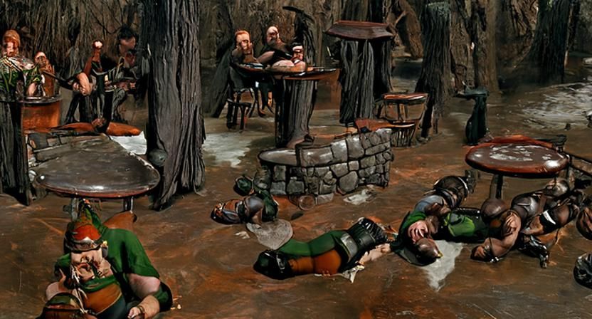 Elves and Barbarians in Tavern, Titian Style