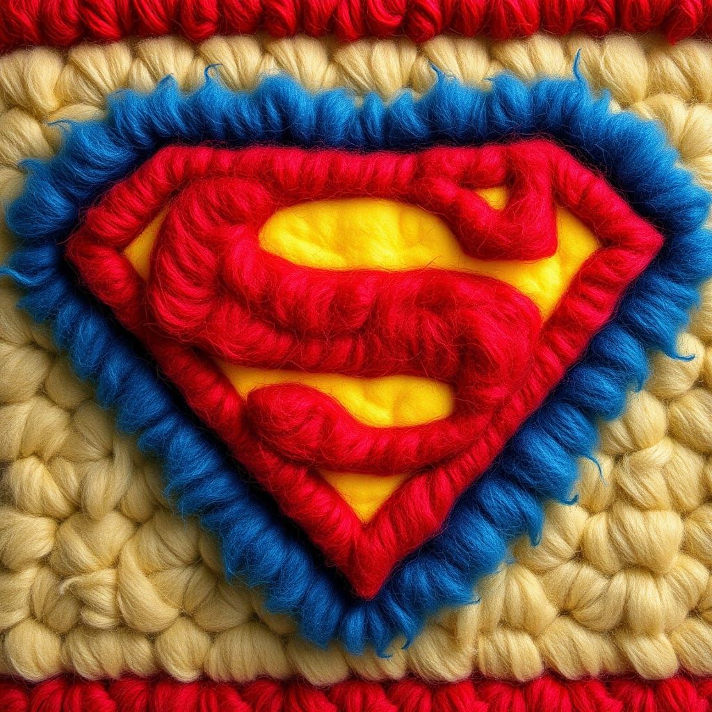 Felt Superman Symbol in Vibrant Woolen Textile