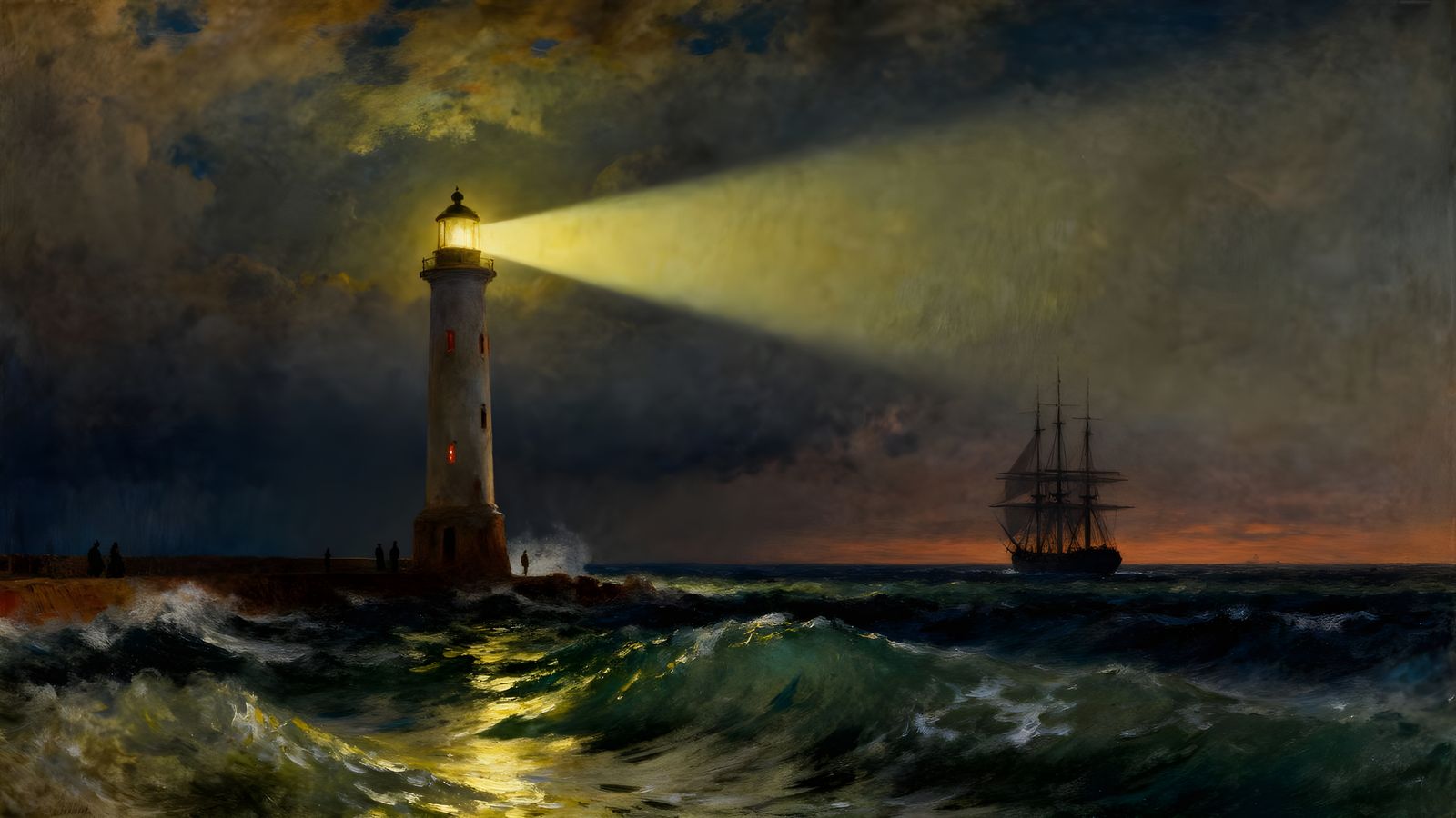 Lonely Lighthouse Guides Ship Near St. Petersburg