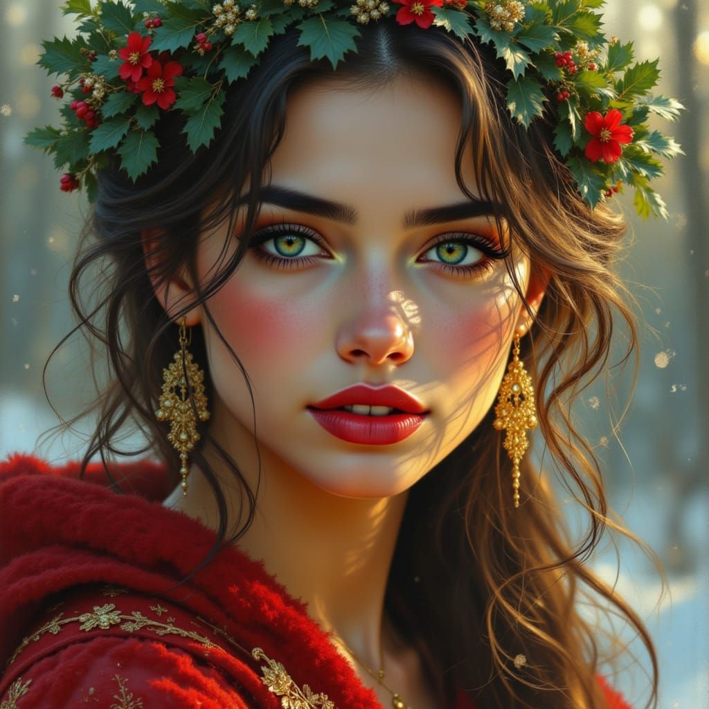 Ethereal Winter Queen in Golden Hour Elegance