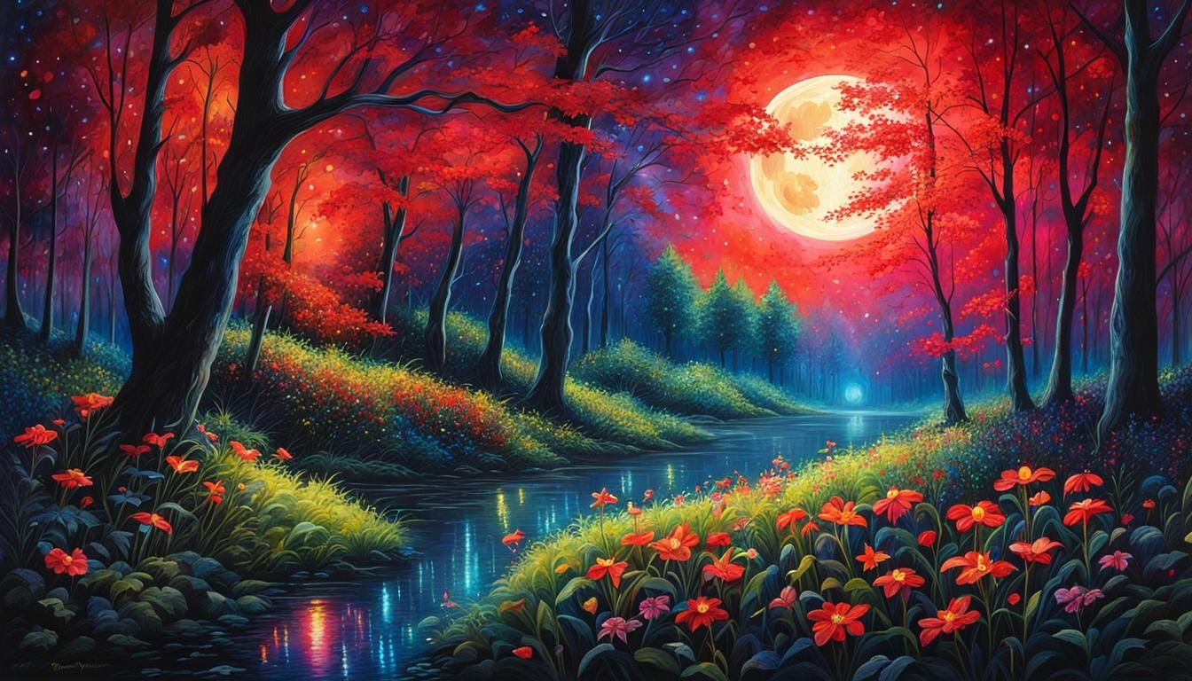 Fantastical Firefly Glade at Midnight: Watercolor Painting