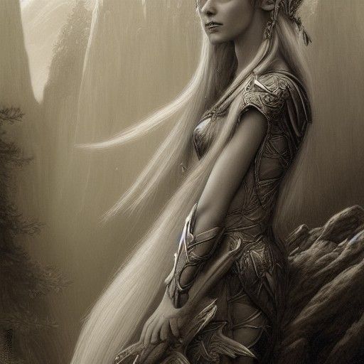 Beautiful Elven Knight with Fairy Wings in Oil Painting Styl...