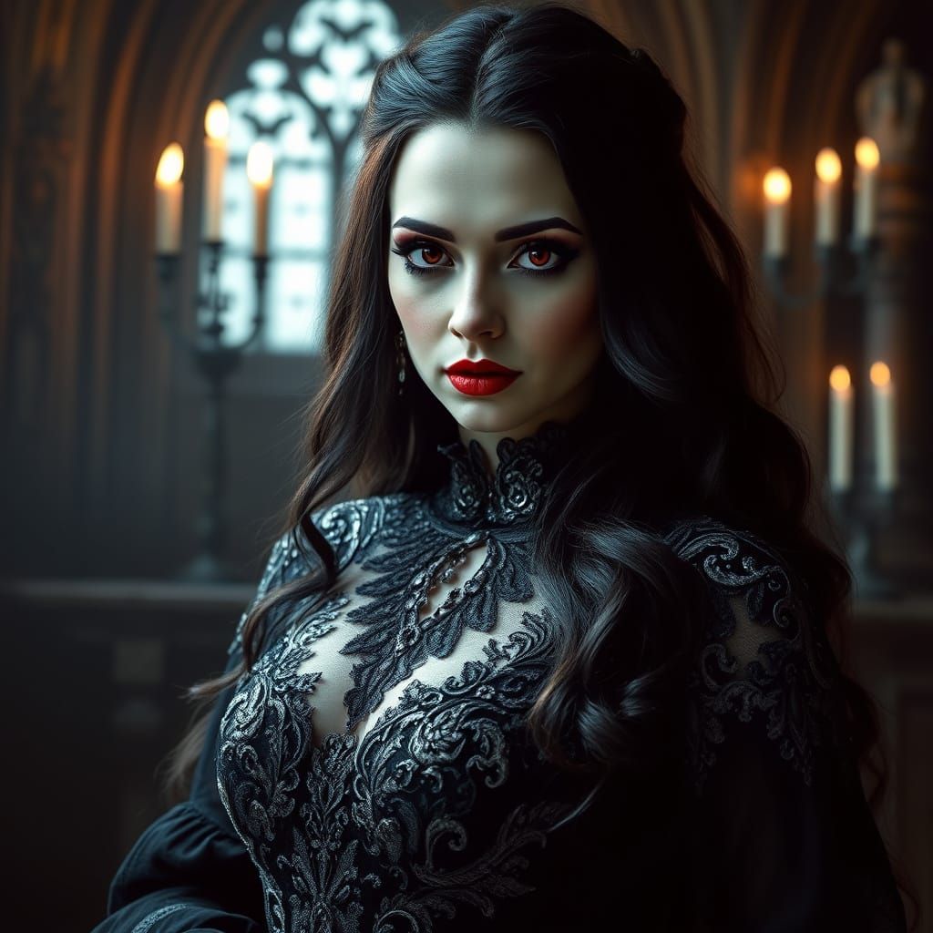 Gothic Vampire Queen Portrait in Hauntingly Beautiful Style