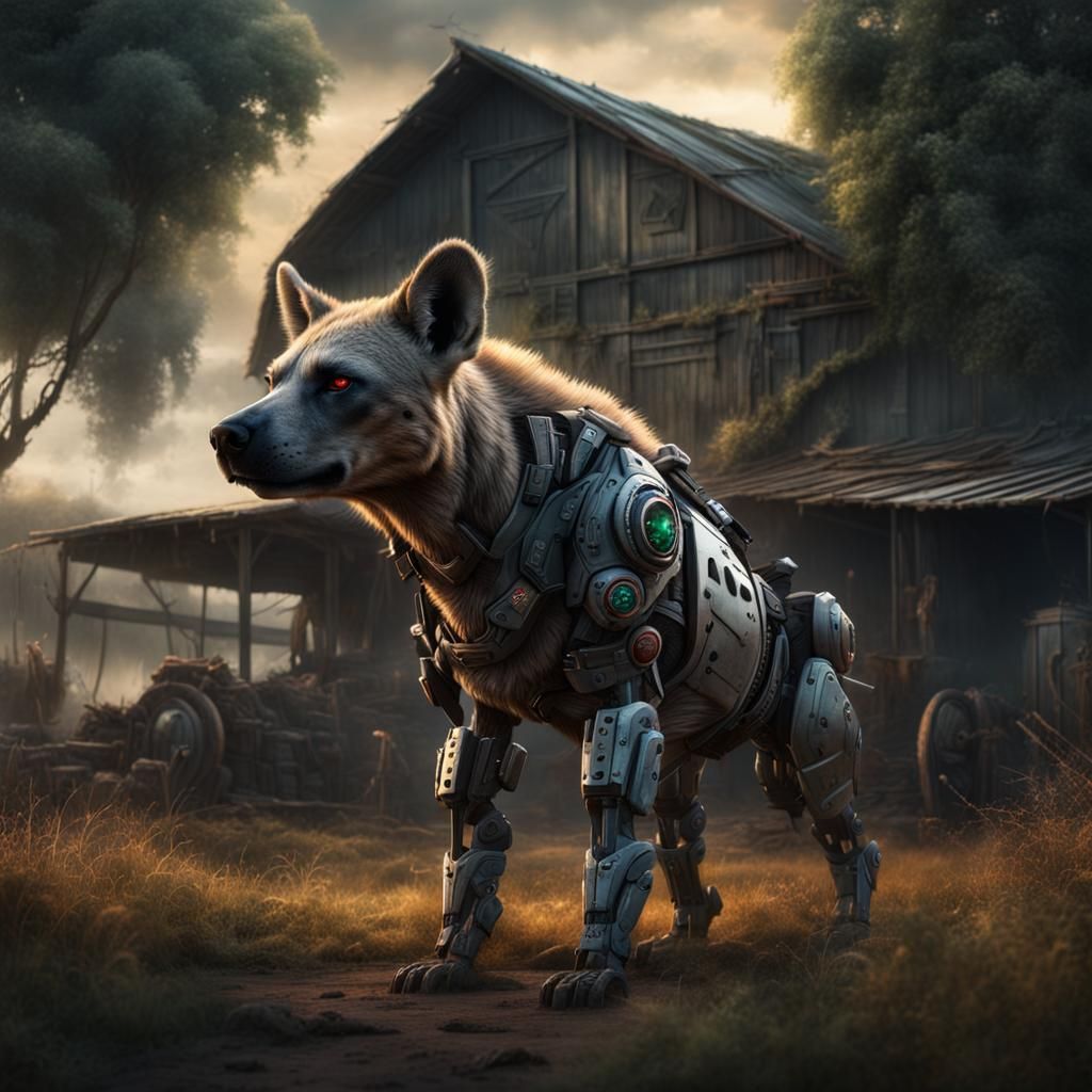 Cyborg Hyena Guards Farm: Digital Matte Painting