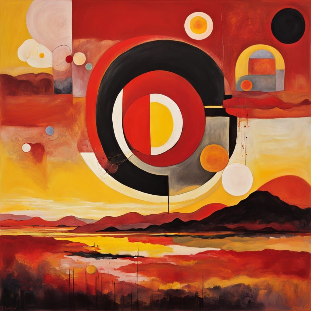 Vibrant Red and Yellow Abstract Sunset in Dreamy Landscape