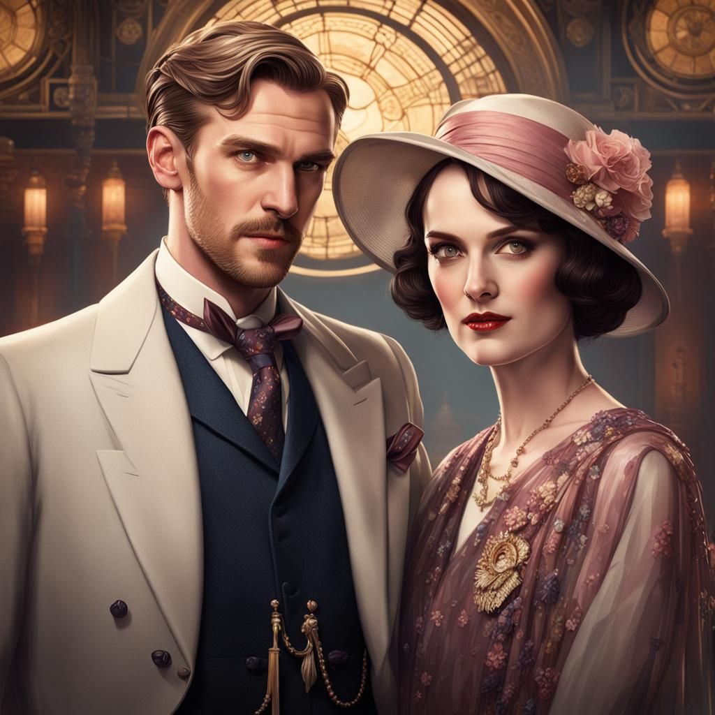 1920s Portrait of a Couple in Art Nouveau Style