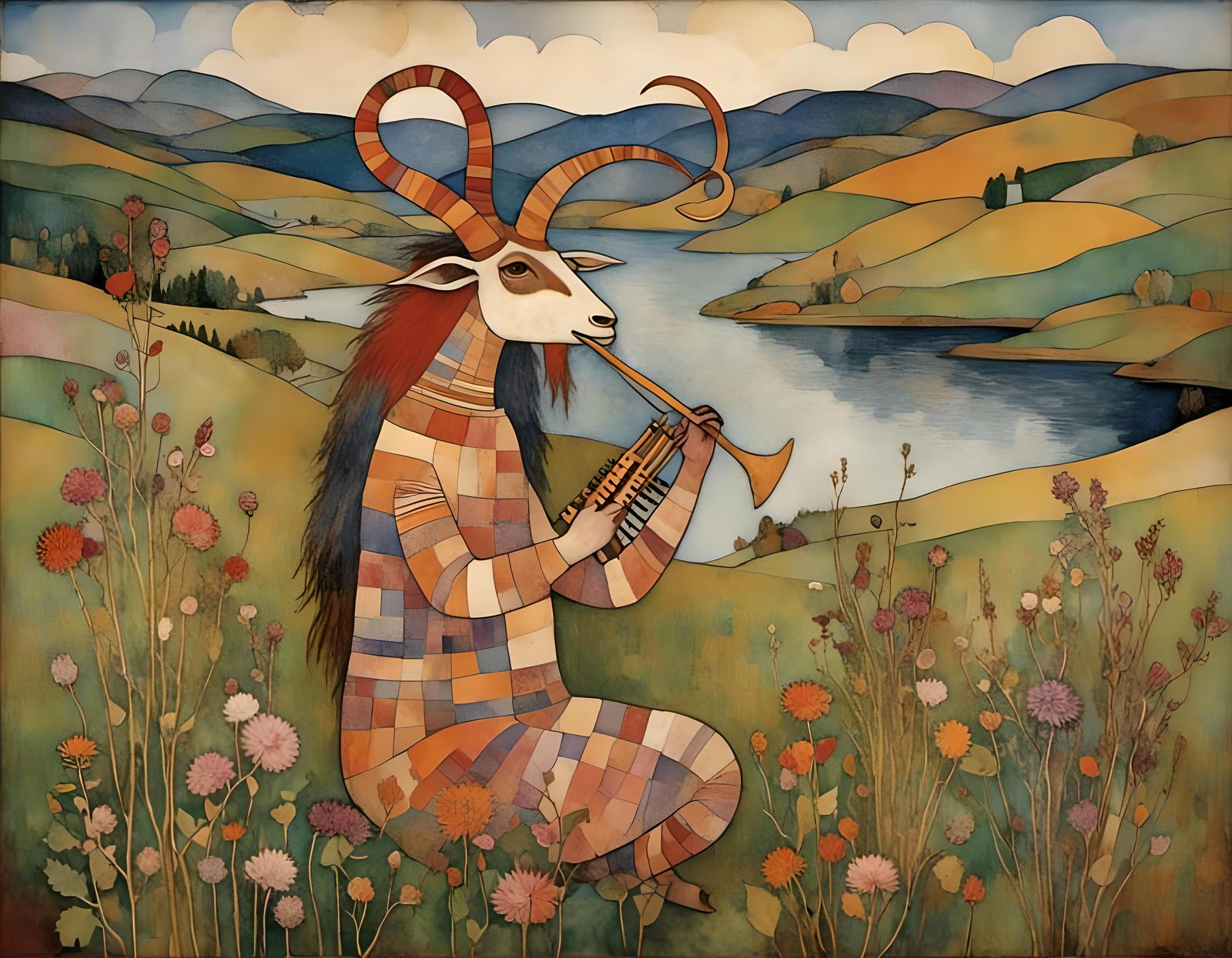 Ancient Goat God Pan Plays Pan Pipes