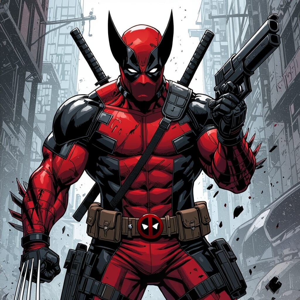 Brutal Deadpool Wolverine Hybrid in Comic Book Style