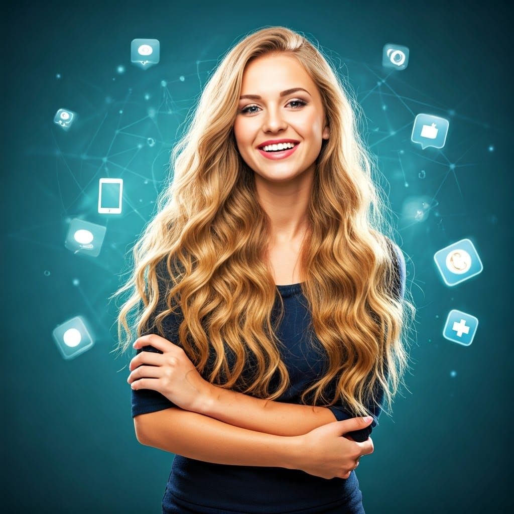 Woman Embracing the Digital Age: A Vibrant Portrait