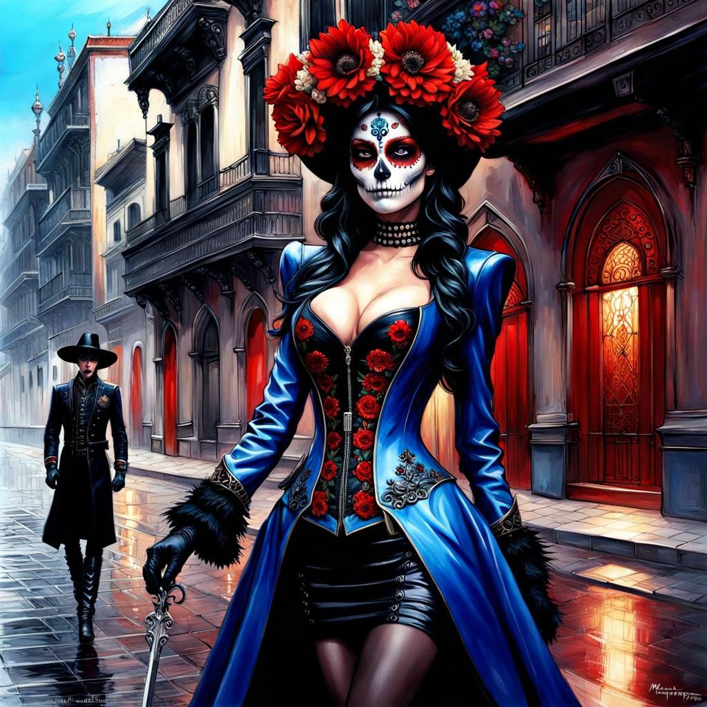 Gothic Beauty in Sugar Skull Style, Mexico City