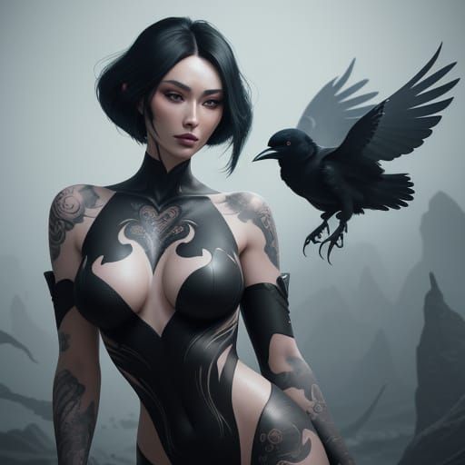 Elegant Woman with 3D Heart Tattoos in Vibrant Colors