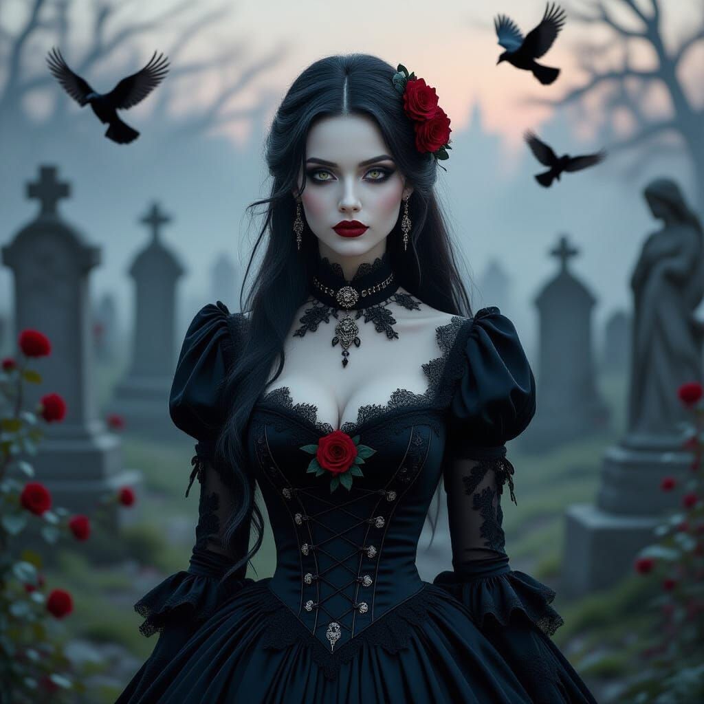 Gothic Woman in Graveyard, Victorian Style