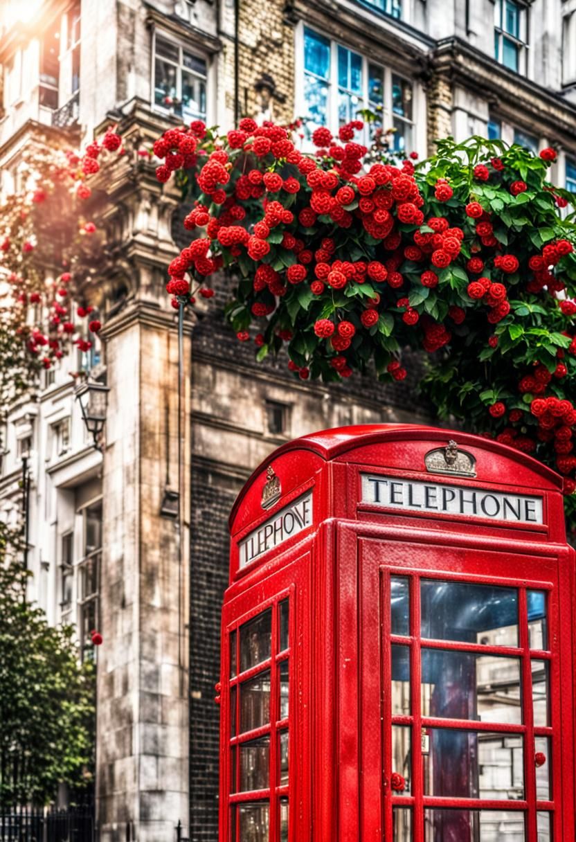 Iconic Red Phone Booth in London, Hyperrealistic HDR