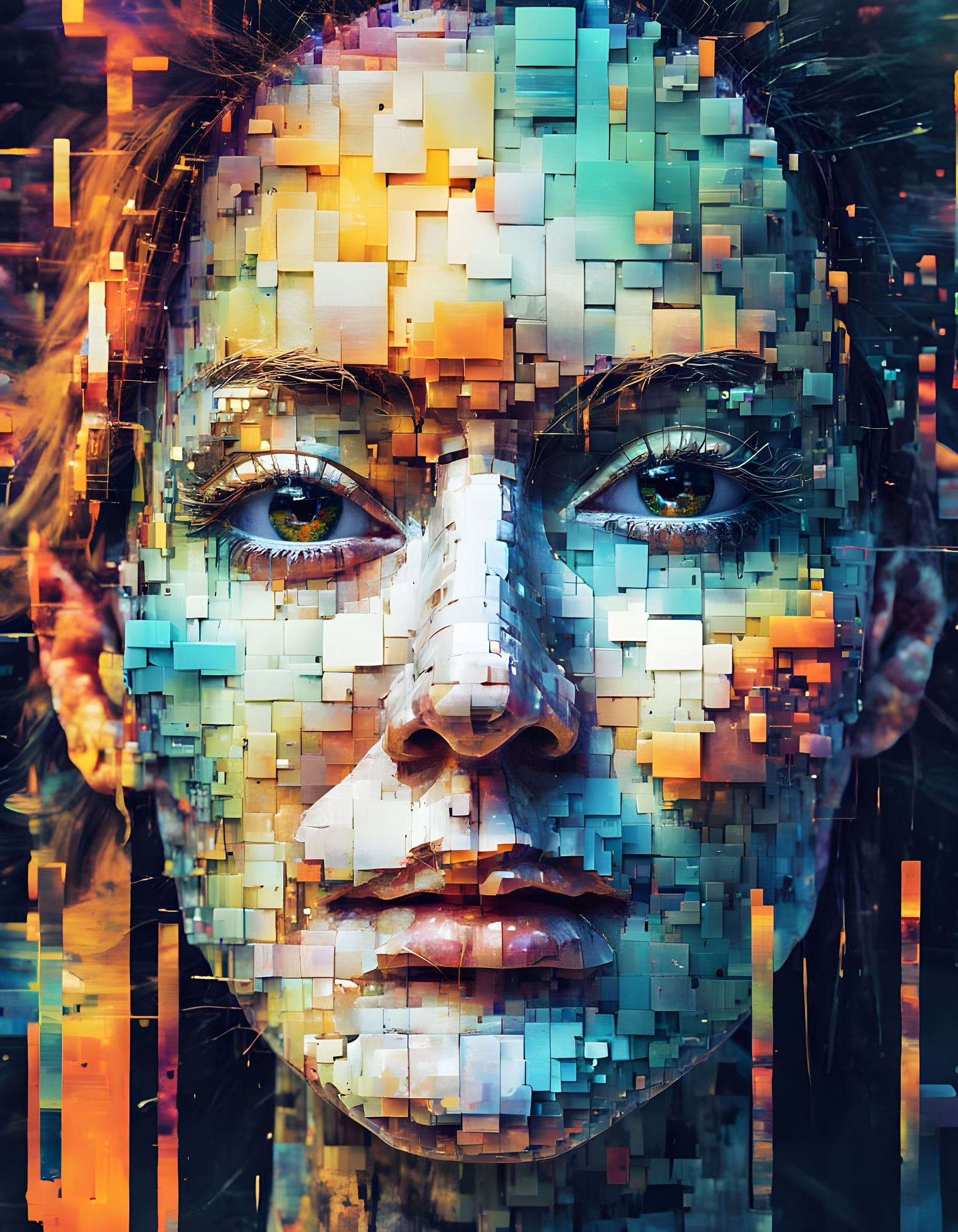 Abstract Glitch Portrait in Avant-Garde Digital Art Style