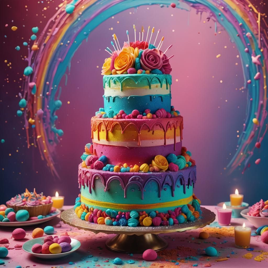 Rainbow Wedding Cake in Fantasy Concept Art Style