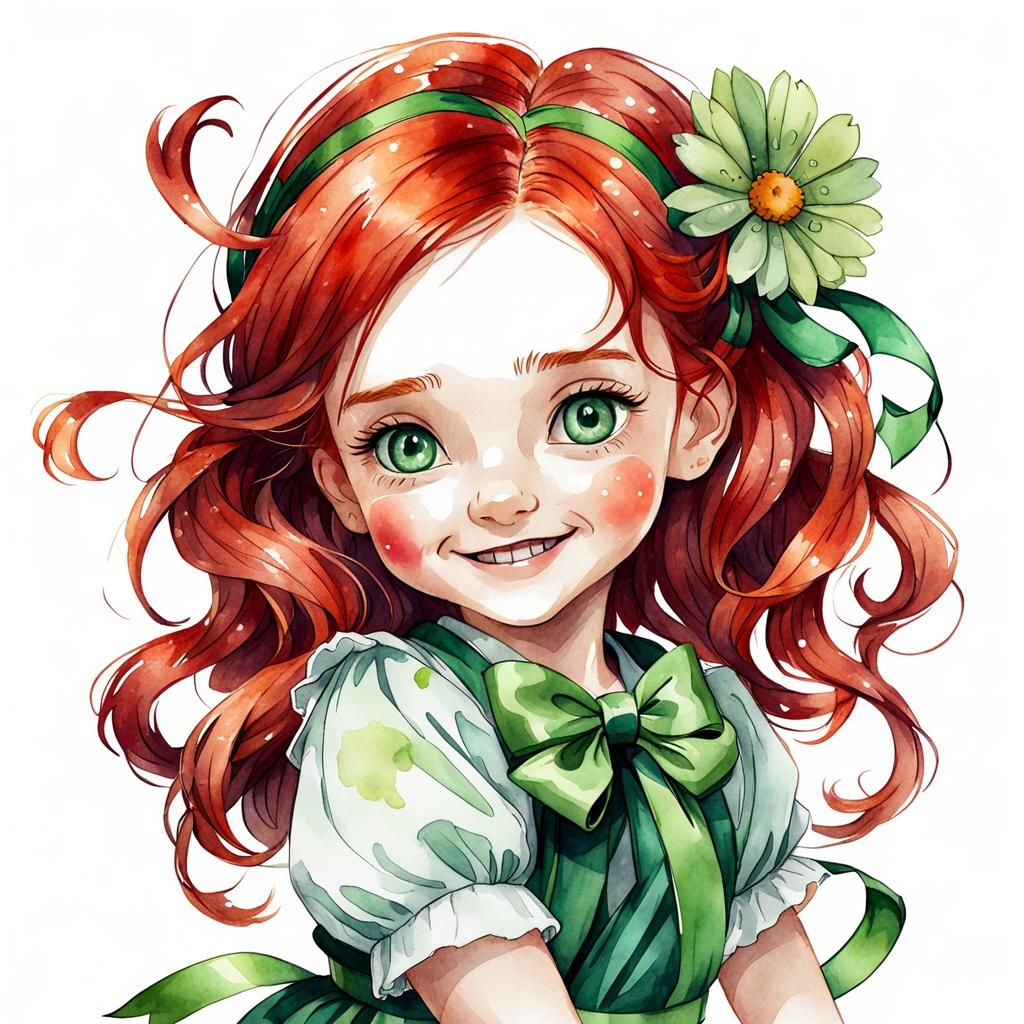 Joyful Girl with Flower, Watercolor Sketch