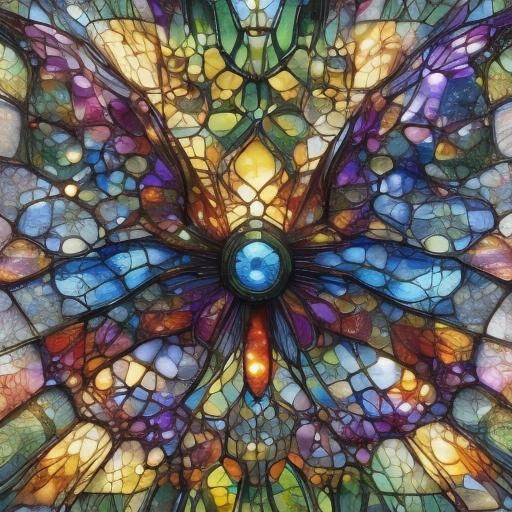 Samurai in Stained Glass Double Exposure Art