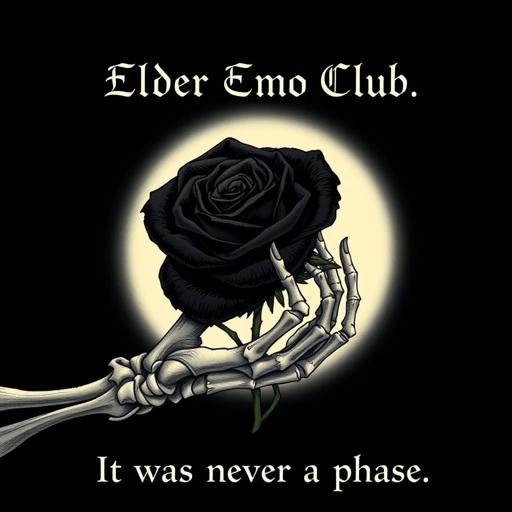 Skeleton Hand Holding Black Rose for Elder Emo Club