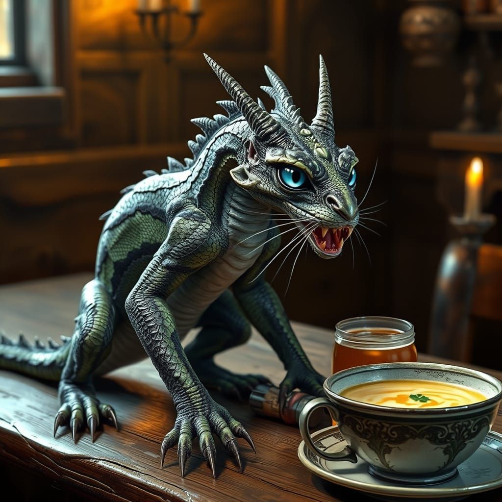 Ethereal Dragon Cat Hybrid in Mystical Realism Style