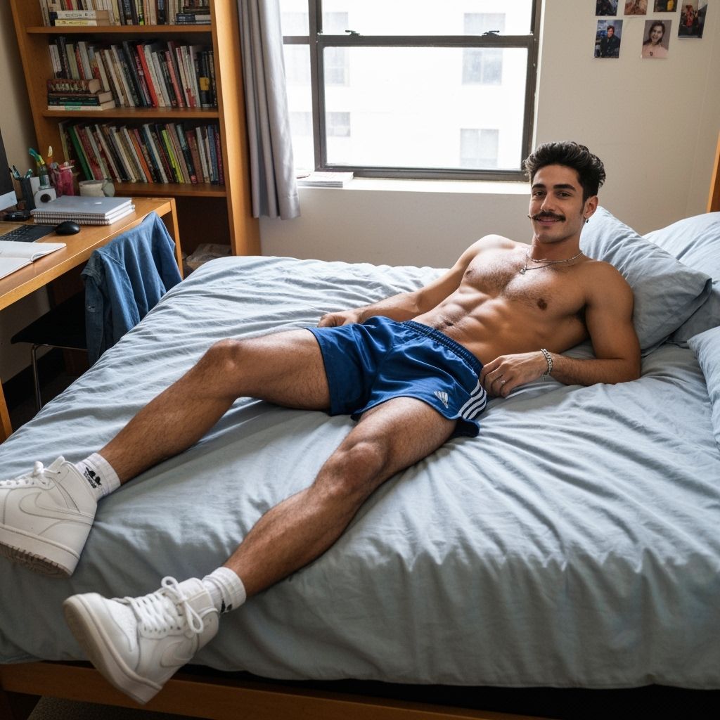 Young Man Relaxing in Messy Dorm Room