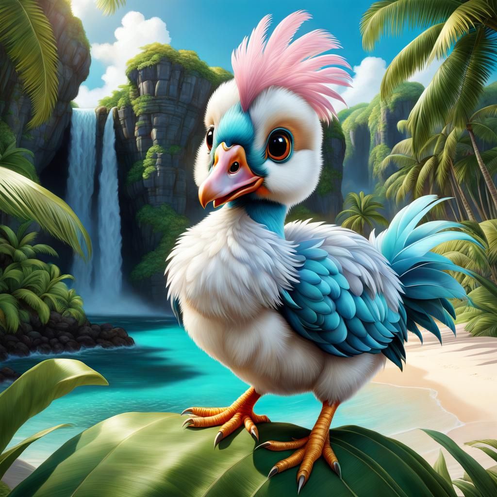 Pastel Chibi Dodo Bird on Tropical Island