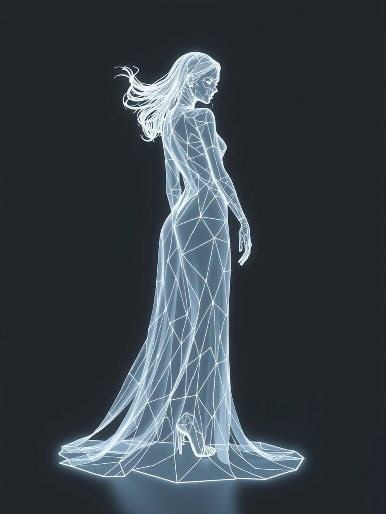 Minimalist Futuristic Woman in 3D Hologram Style