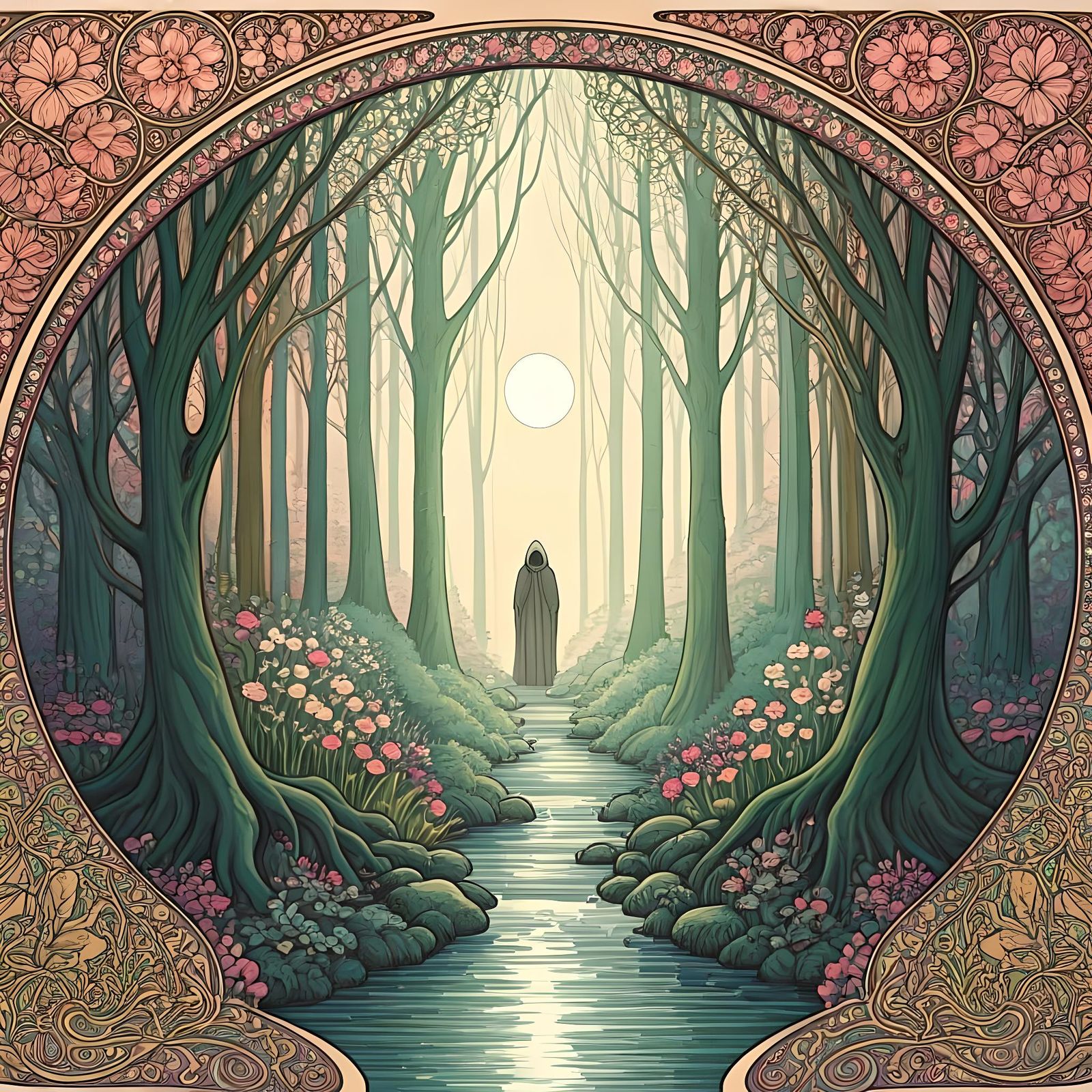 Magical Fey Forest in Art Nouveau Style