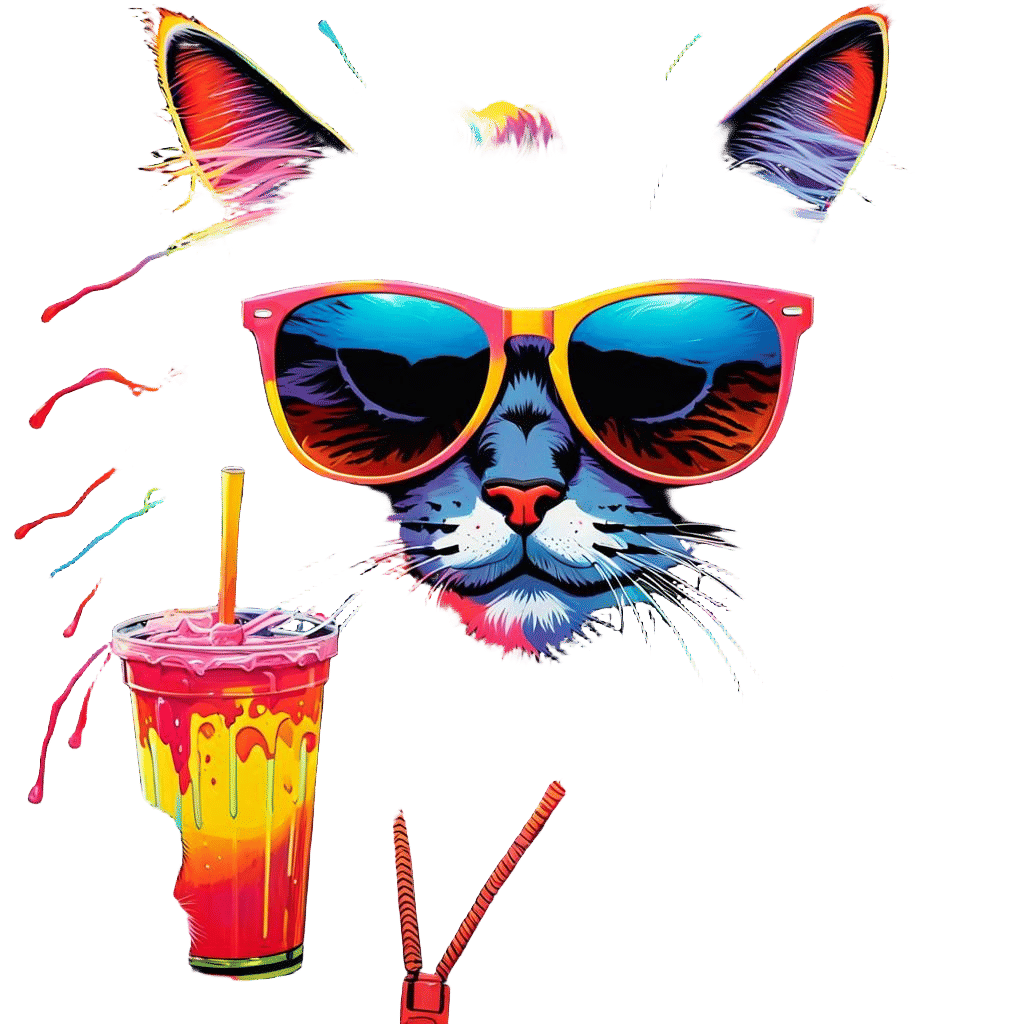 Cat with Sunglasses Drinking Catnip, Graffiti Art