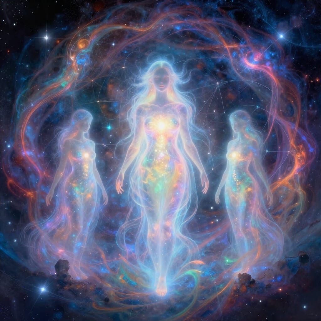 Ethereal Spirit Beings in a Swirling Astral Realm