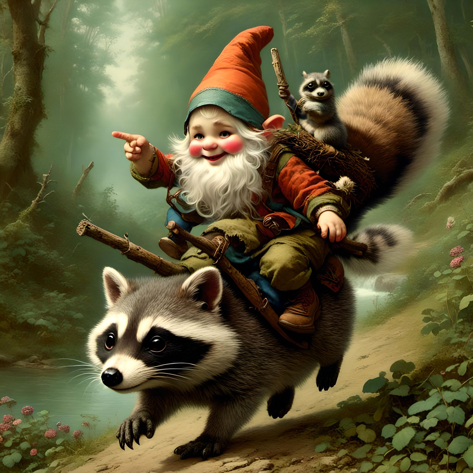 <lora:Gnomes-From Dalle 3:1.0>
Gnome riding a raccoon