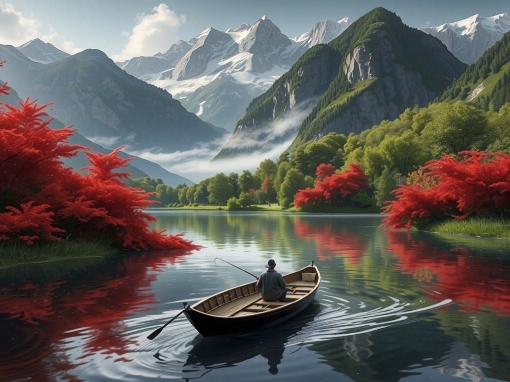Hyper-Realistic Boat Scene on Austrian Pond