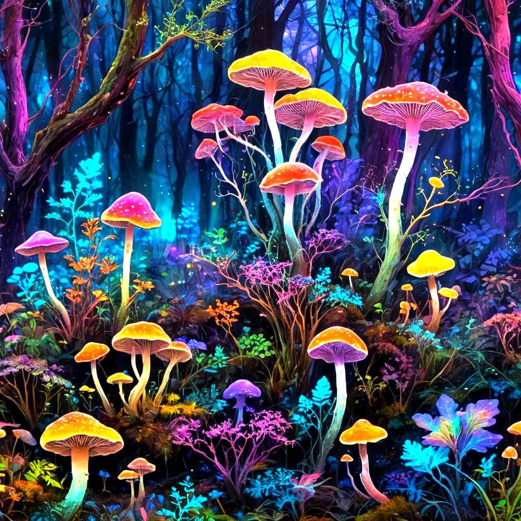 Rainbow Mycelium Interconnecting Mushrooms: Holographic Cosm...