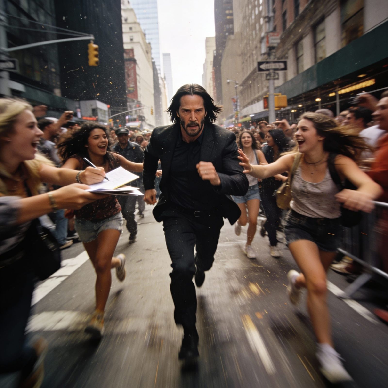 Keanu Reeves Sprints Down 5th Ave NYC Action Film Style