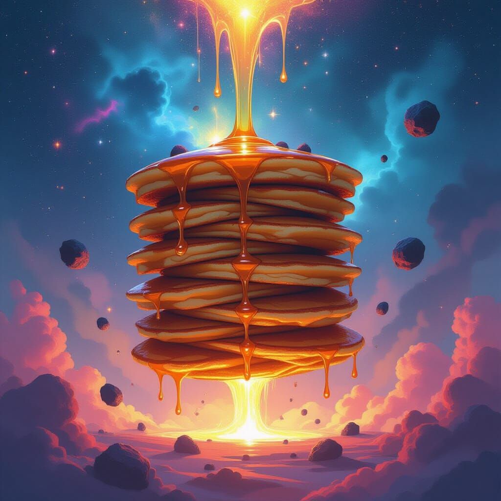 Cosmic Pancakes Floating in Nebula, Graffiti Art Style