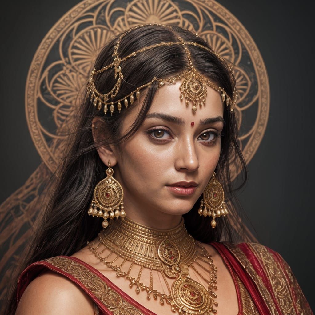 Elegant Hindu Goddess in a Triadic Color Scheme