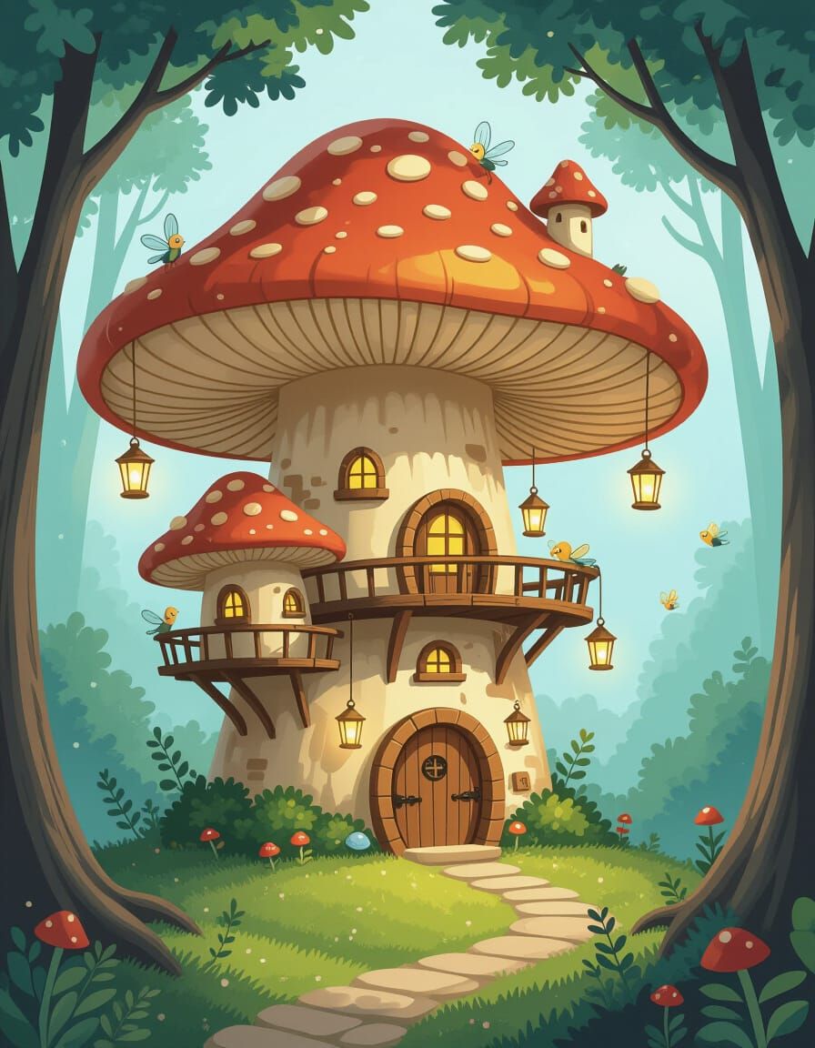 Enchanting Mushroom Village in Storybook Style