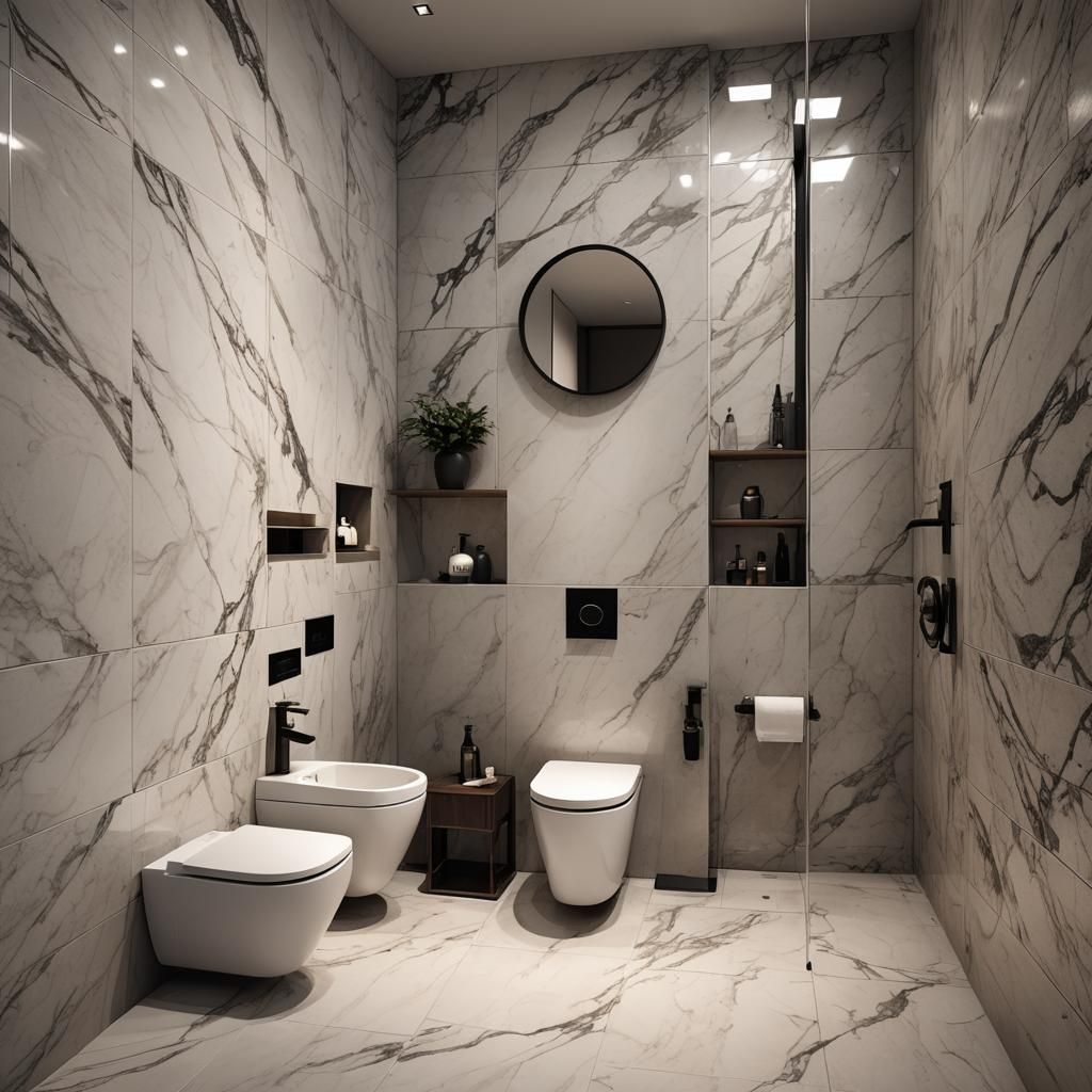 Modern Minimalist Bathroom with Marble and Wood Accents