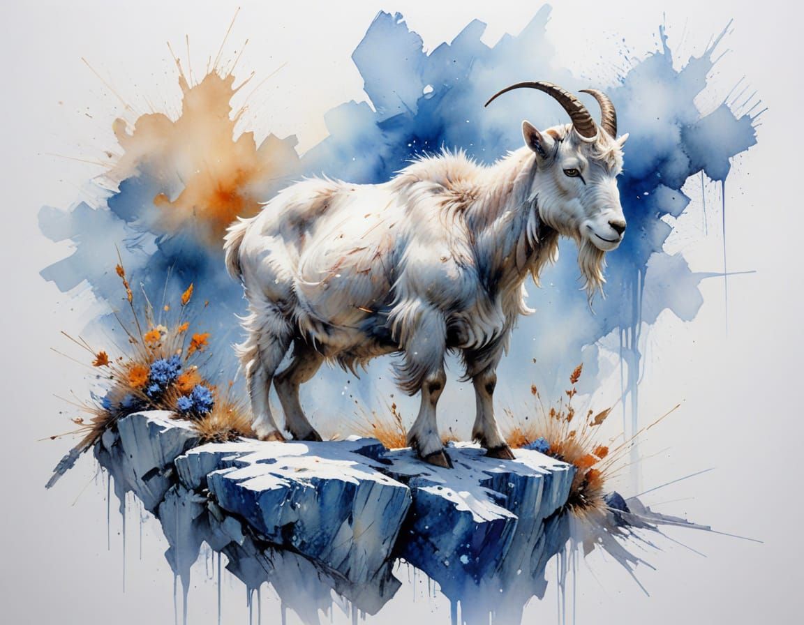 Winter Goat on Cliffside Under Sapphire Sky