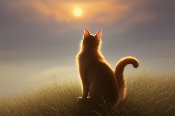 Stray Cat Gazing at Sunset Stars: Digital Painting