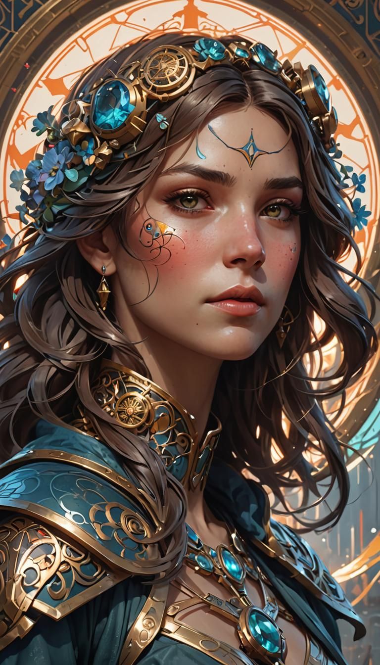 Detailed Portrait with Dynamic Lighting, Art Nouveau Style