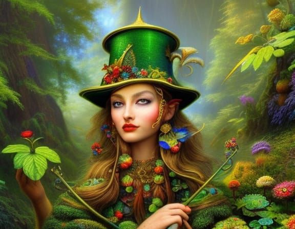 Whimsical Leprechaun in Enchanted Forest Painting