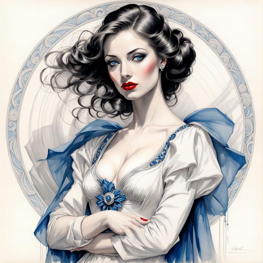 Art Nouveau Portrait in Pencil and Ink